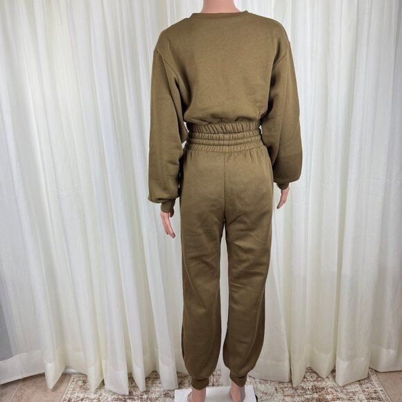 Zenana 2 Pcs Crop Sweatshirt Tracksuit High Waist Jogger Pants Set Active Lounge - Picture 5 of 9